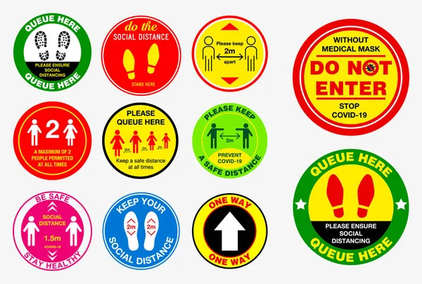 Vloer Sociale Afstand Stickers Volksgezondheid Praktijken Voor Covid Gezondheid Veiligheid — Stockvector