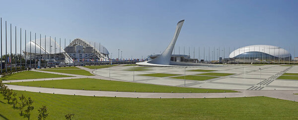 Panorama of a large modern sports complex. Olympic village.