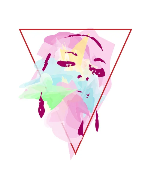 Abstrakt Bakgrund Med Moderna Flickor Ansikte Triangel Rosa Färg — Stock vektor