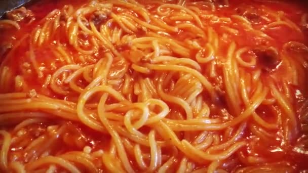 Cucinare Gli Spaghetti Bolognese Video Vicino — Video Stock