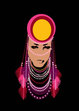 Bir Afrikalı kız tüyler ve takı portresi