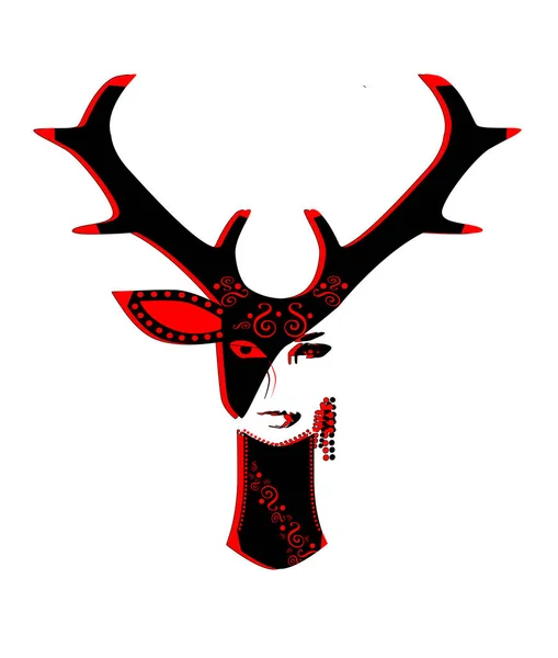 Fond Abstrait Moitié Cerf Moitié Fille Illustration Vecteur Rouge Noir — Image vectorielle