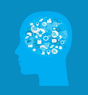 Sosyal Medya Icons mavi ile yapay zeka insan kafası