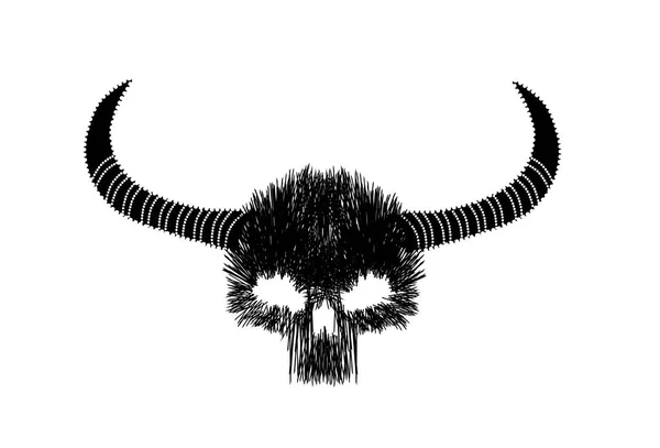 Kafatası Simgesi Çizgi Stili Boynuzları Gömlek Tasarım Logo — Stok Vektör