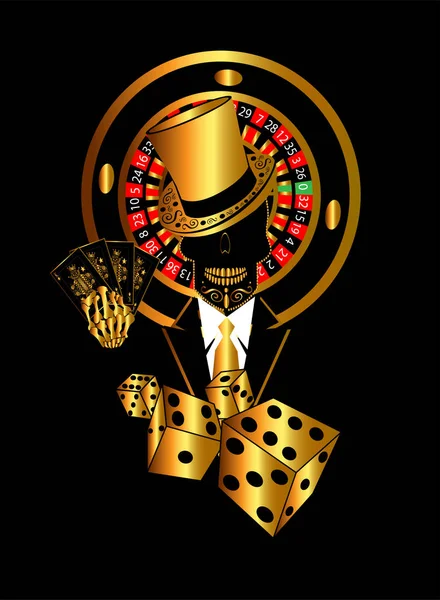 Kafatası beyler, dices, kartları ve rulet tekerleği ile Casinio logo