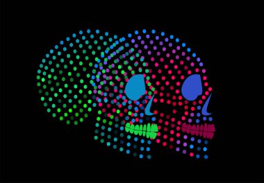 Şeker skull simgesi nokta, neon noktalı resim renk arka plan yeşil ve pembe