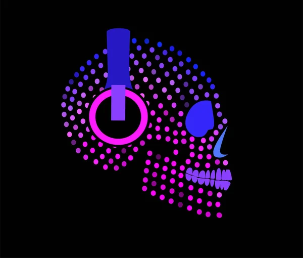 Crâne Sucre Avec Icône Casque Demi Ton Néon Affichage Led — Image vectorielle