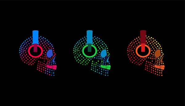 Kulaklıklı kafatası simgeleri, yarım ton neon rengi arkaplan