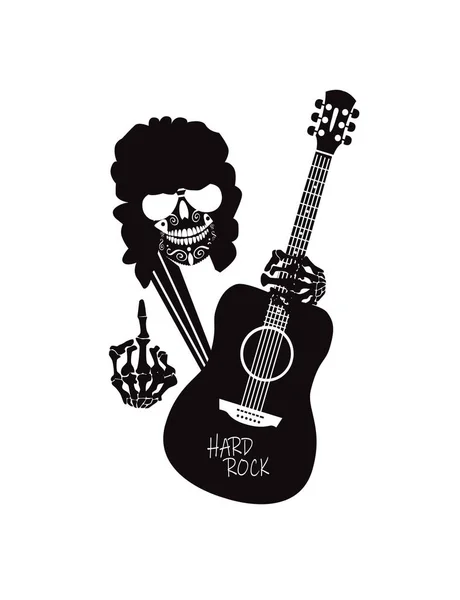 Calavera Guitarrista Con Dedo Medio Hacia Arriba — Vector de stock