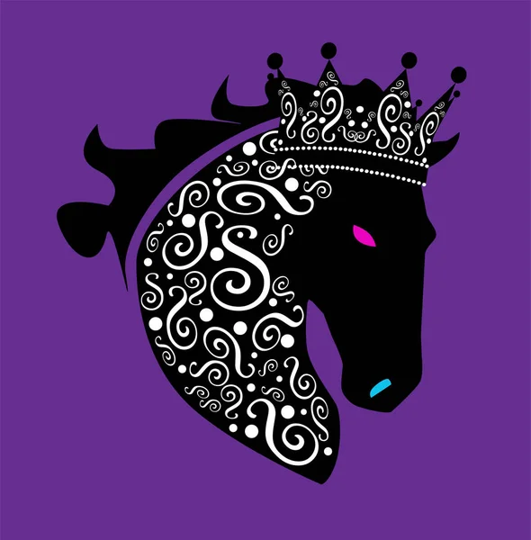 Cabeza Caballo Con Detalles Corona Ornamento Fondo Morado — Vector de stock