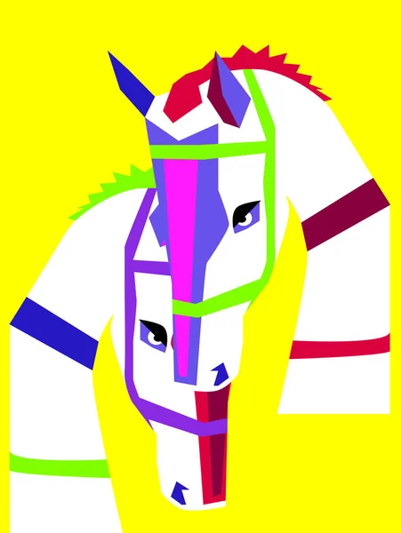 Caballos Amor Arte Pop Color Vivo Rosa Púrpura Amarillo Fondo — Vector de stock