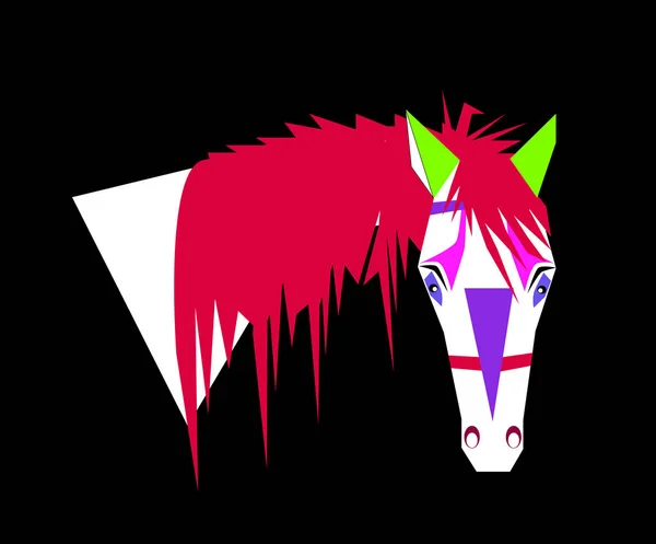 Cabeza Caballo Dibujos Animados Vivos Color Púrpura Rosa Con Verde — Vector de stock