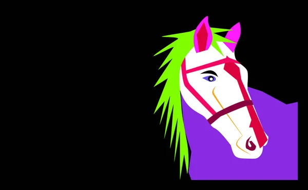 Horse Head Cartoon Vivid Purple Pink Color Neon Green — Stock Vector