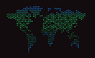 Dünya harita yarı ton neon renk yeşil modern vektör arka plan 
