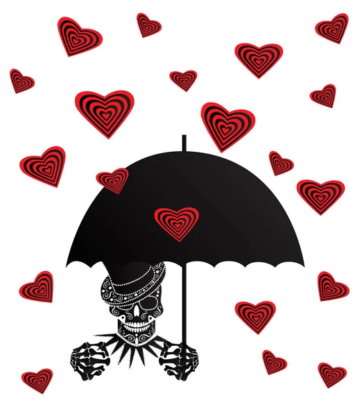 Herzregen Mit Totenkopf Ikone Valentinshintergrund Vektorillustration — Stockvektor