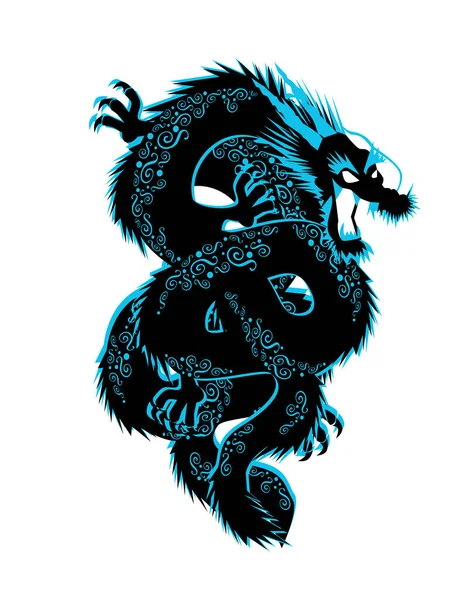 Dragon Avec Des Détails Ornement Fond Vectoriel Couleur Bleue — Image vectorielle