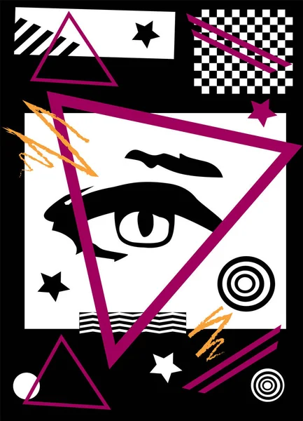 Abstrakte Pop Art Hintergrund Mit Auge Schwarz Und Weiß — Stockvektor