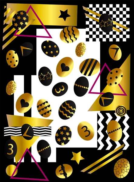卵はイースターの背景に 金と黒のポップ アートのベクトル図 — ストックベクタ