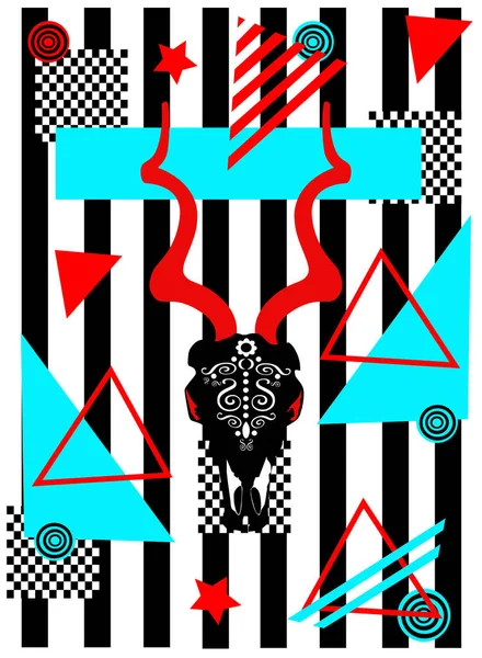 ヤギ頭の抽象的な幾何学的なベクトル イラスト ポップ アート背景 — ストックベクタ