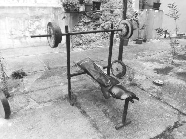 Vintage egzersiz makinesi, siyah beyaz fotoğraf