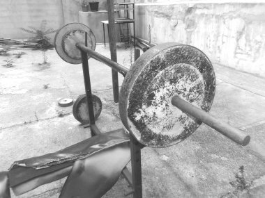 Vintage egzersiz makinesi, siyah beyaz fotoğraf