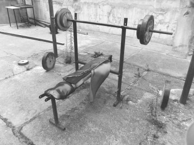 Vintage egzersiz makinesi, siyah beyaz fotoğraf