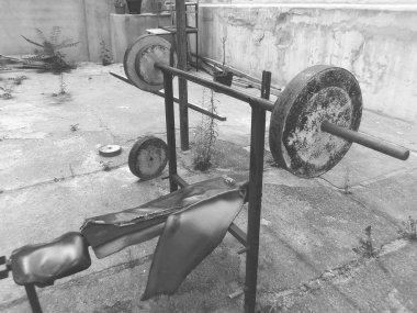 Vintage egzersiz makinesi, siyah beyaz fotoğraf