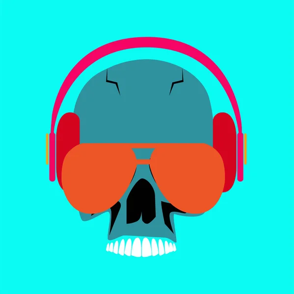 Musik Totenkopf Kopf Symbol Mit Kopfhörern Und Sonnenbrille Cartoon Vektor — Stockvektor