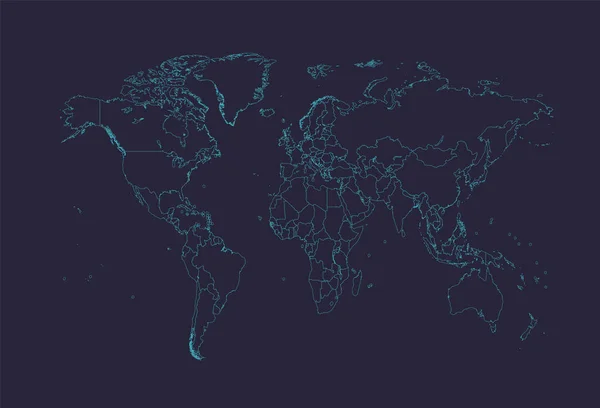 Mapa Del Mundo Vector Neón Con Fronteras — Archivo Imágenes Vectoriales