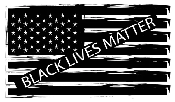 黒人の生活問題は アメリカの国旗と暴力と反黒人人種差別の複数性についてのサインです — ストックベクタ