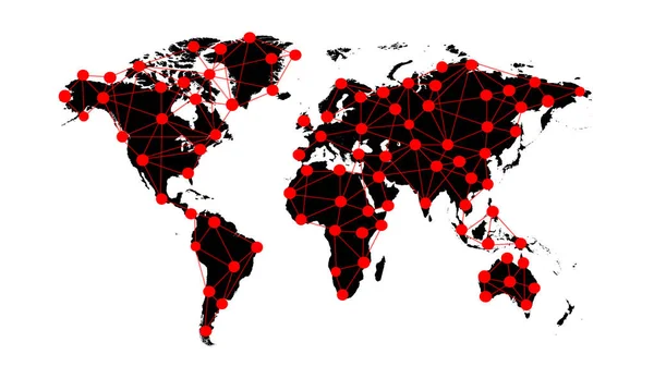 World Map Black Red Network Dots Vector Background — Stockový vektor