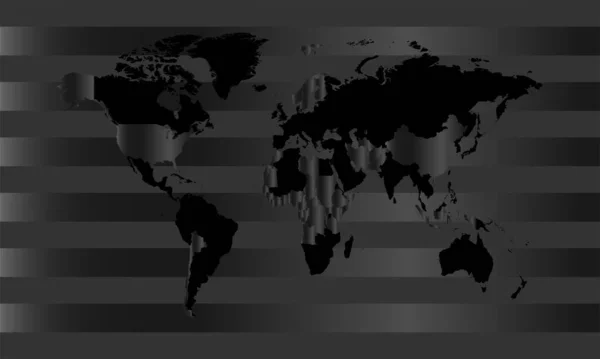 Black Silver World Map Metallic Stripes Background — Stockový vektor