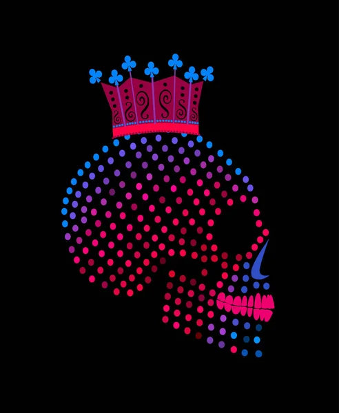 ジョーカー王の頭蓋骨のアイコンクラウン ハーフトーンネオンカラーの背景 — ストックベクタ