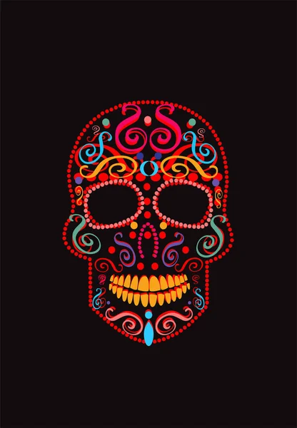 Cráneo Mexicano Color Rojo Con Detalles Ornamento Día Los Muertos — Vector de stock