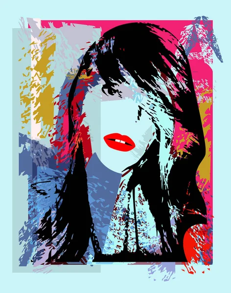 Fond Urbain Avec Fille Aux Cheveux Punk Rock Lèvres Rouges — Image vectorielle