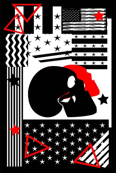 Usa Plakátové Graffiti Americké Vlajky Lebkou Pruhy Černé Bílé — Stockový vektor