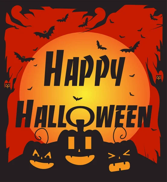 Feliz Texto Halloween Fundo Com Abóboras Morcegos Vetor — Vetor de Stock