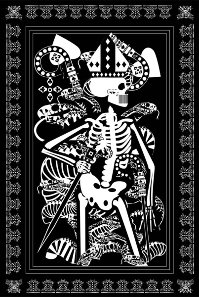 Rey Carta Tarot Con Cráneo Serpientes Espadas Fondo Blanco Negro — Archivo Imágenes Vectoriales