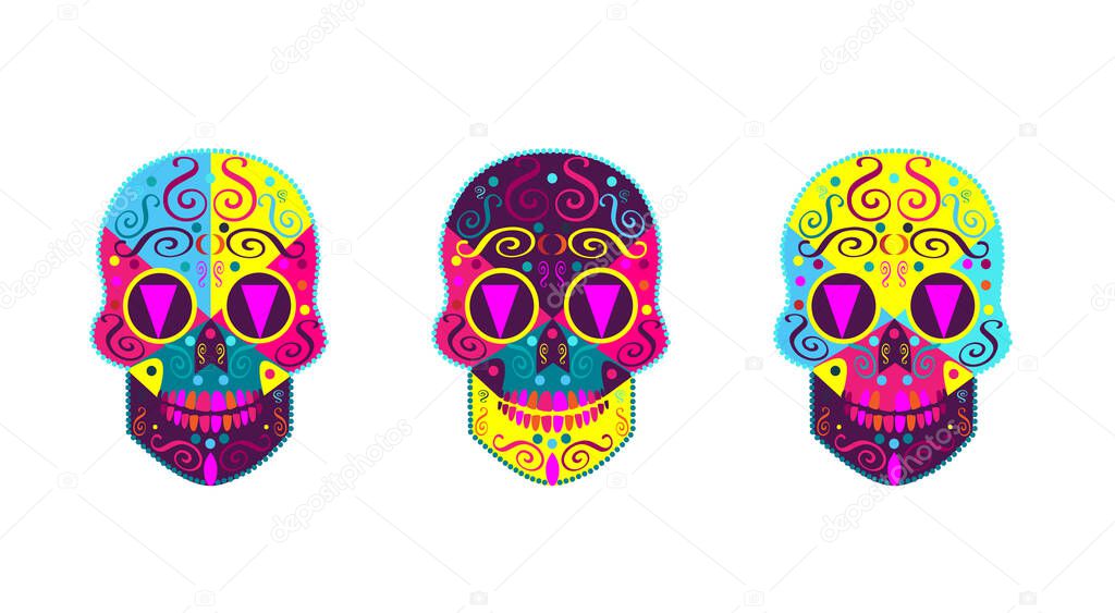 Sugar skulls vector, colorful and very detail icons