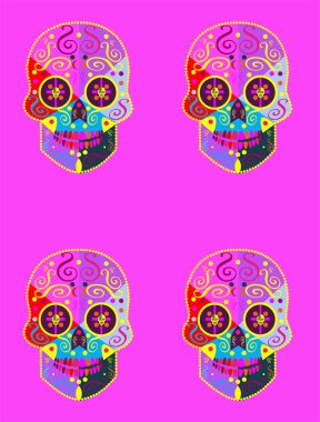 Öldüğü gün, şeker kafatası desenleri süs detayları ve pembe renk arkaplan vektörü 