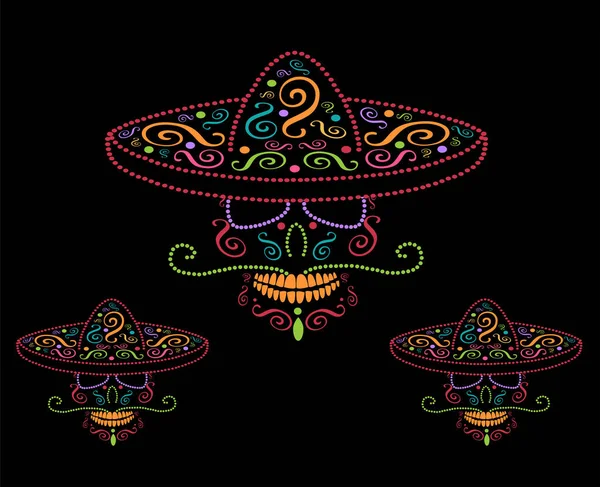 Calaveras Mexicanas Con Sombrero Día Los Muertos Fondo Colorido — Vector de stock