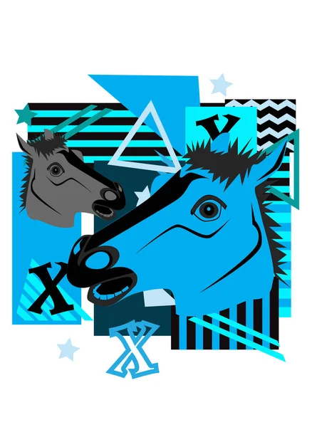 Chevaux Fond Animal Abstrait Bleu Gris — Image vectorielle