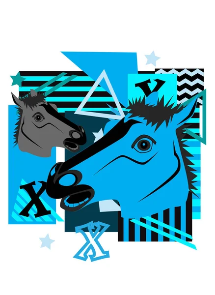 Caballos Fondo Abstracto Animal Azul Gris — Vector de stock