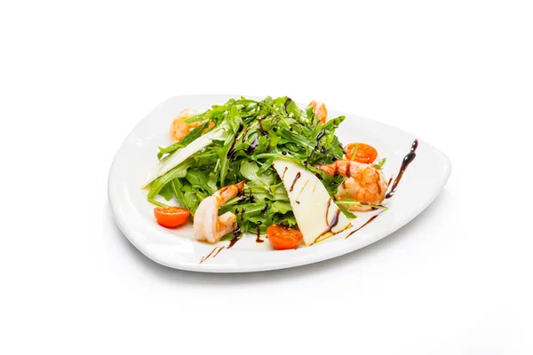 Salada Rúcula Com Camarão Queijo Parmesão — Fotografia de Stock