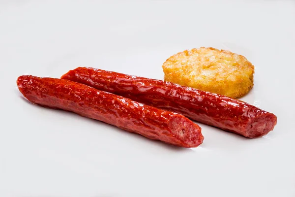 Grilled Sausages Potato Pancakes — Stock Photo, Image