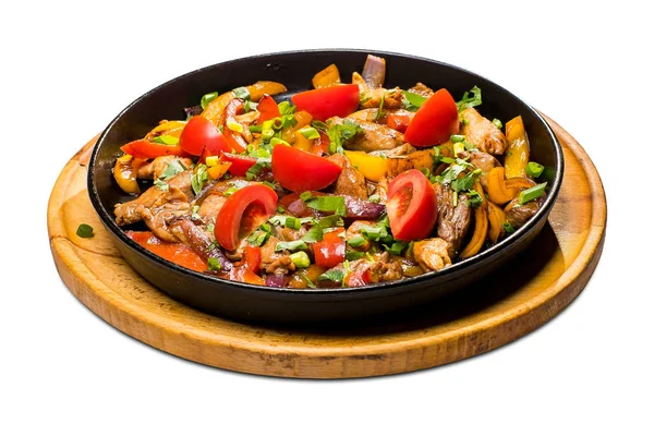 烤肉与土豆装饰新鲜蔬菜在卡 — 图库照片