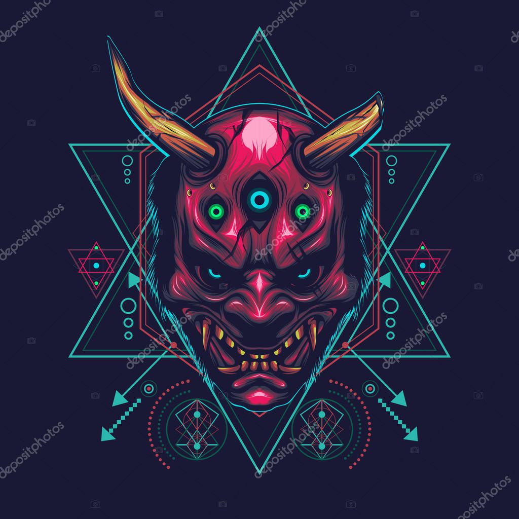 Devil mask with three eyes illustration
