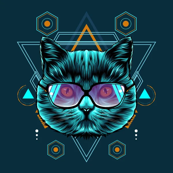 Cat Sacred Geometry Illustration — Stock Vector