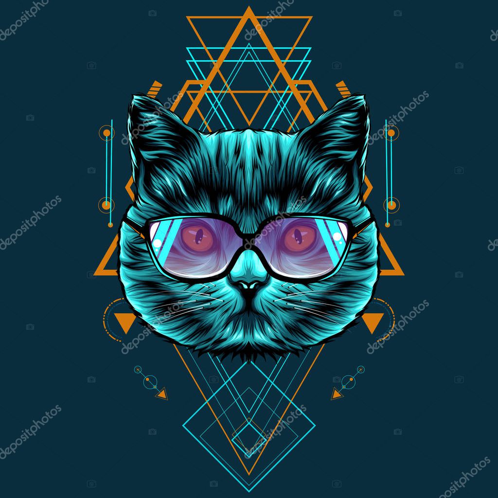 Cat sacred geometry illustration