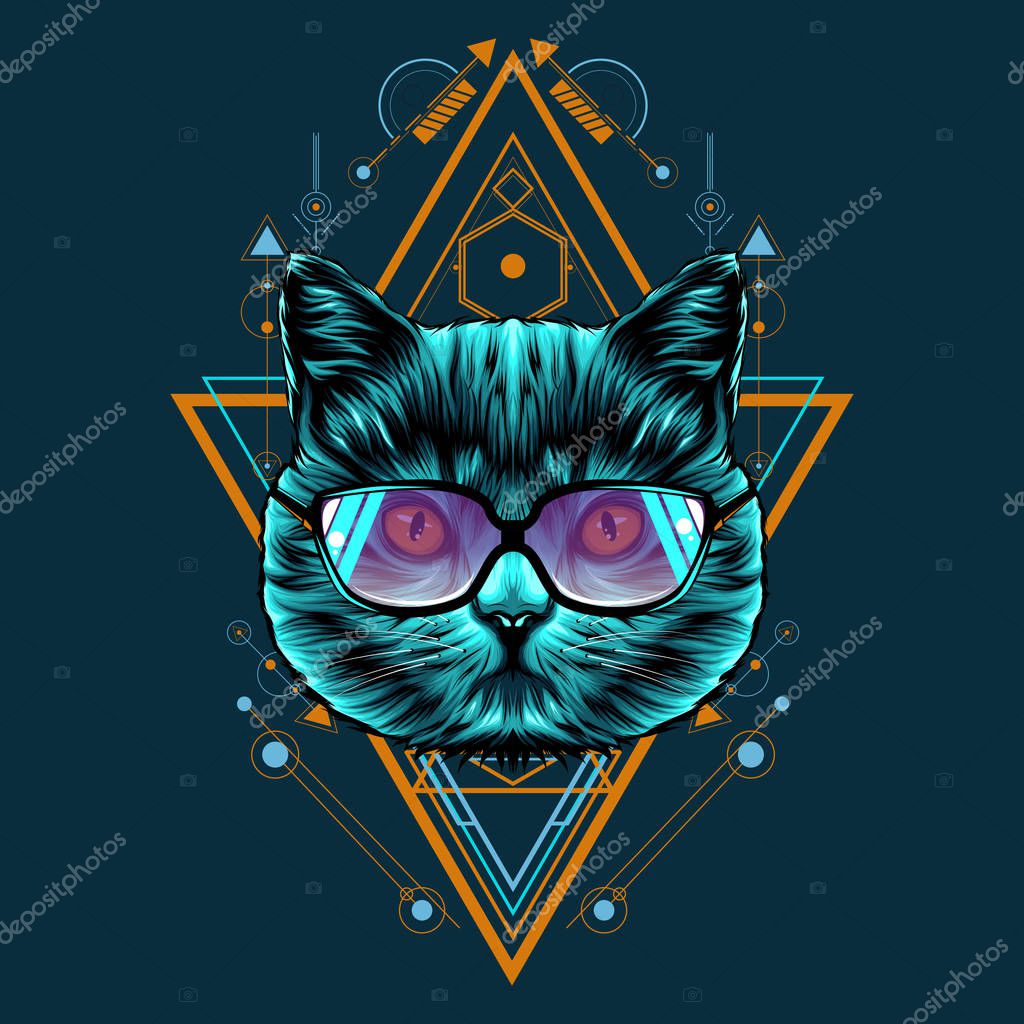 Cat sacred geometry illustration
